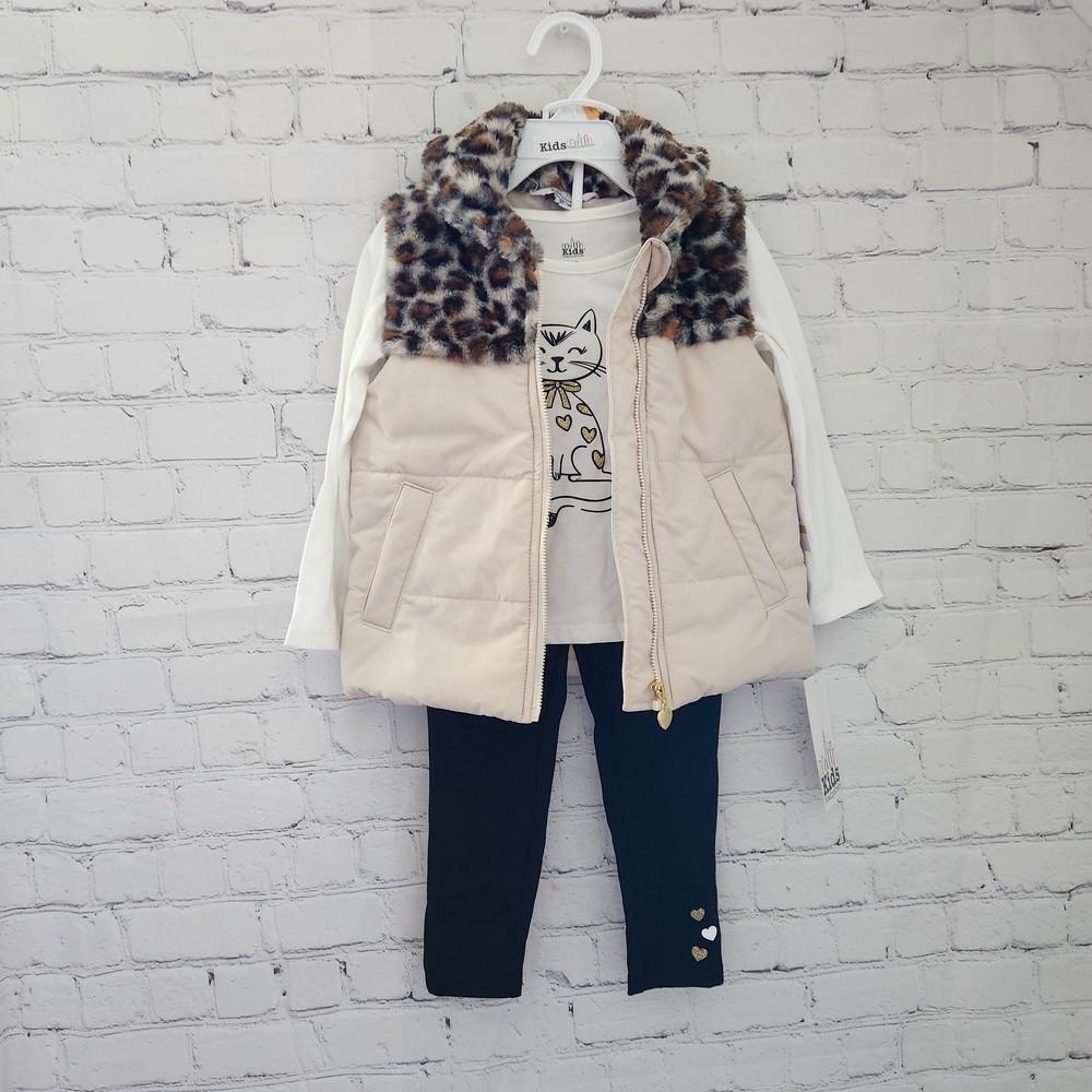 Kids Headquarters Cream Leopard Accent Vest Set